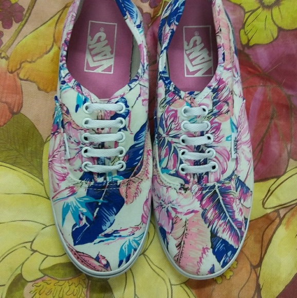 white vans with pink flowers